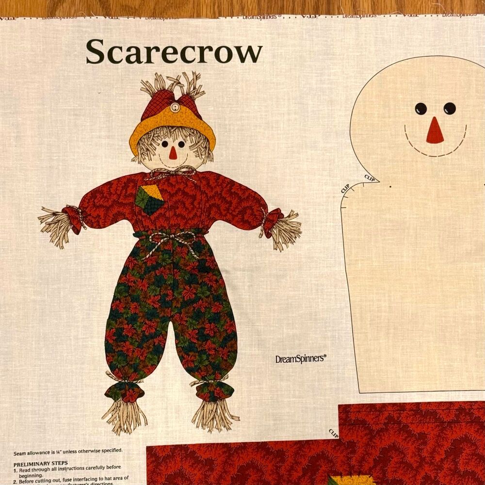 Vtg Cut & Sew Fall Fabric Panel Scarecrow Doll Cranston Dream Spinners UNCUT